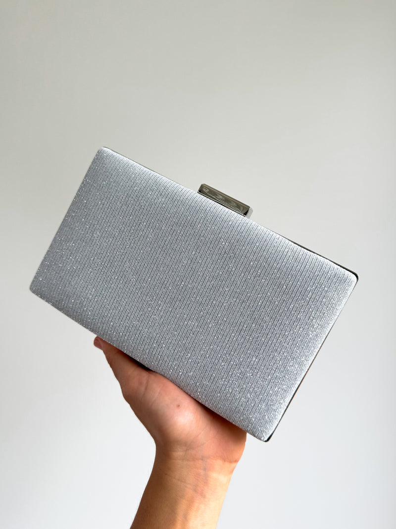 Rectangle silver glitter clutch