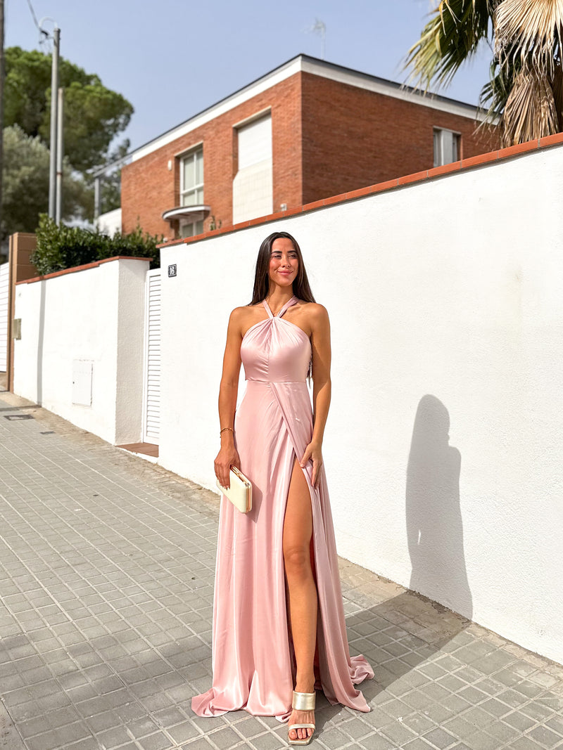 Pink halter knot dress