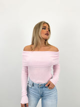 Pink ribbed boat sweater