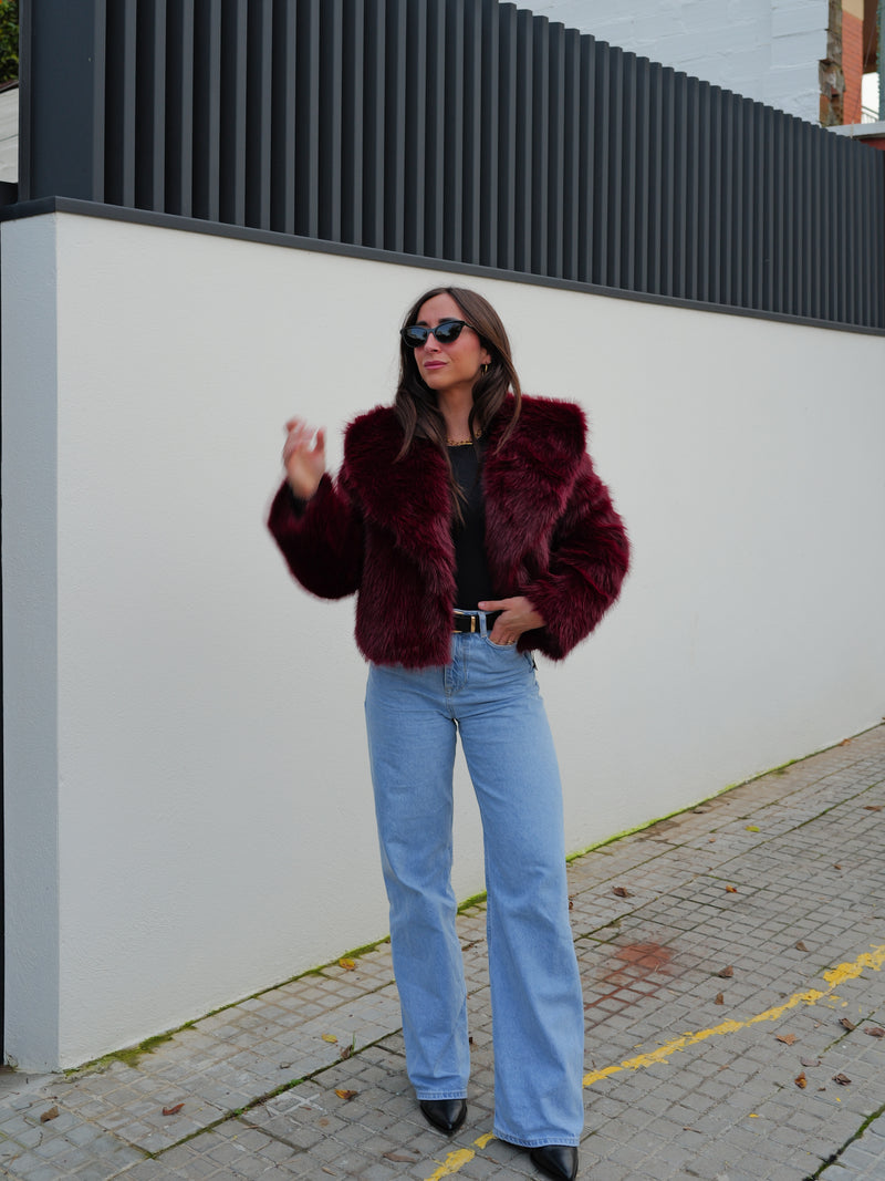 Burgundy lapel fur jacket