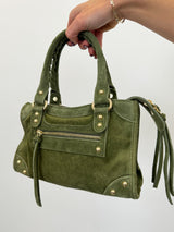 Khaki suede leather buckles bag