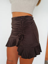 Chocolate mini gathered skirt