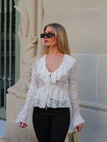 White lace ruffle blouse