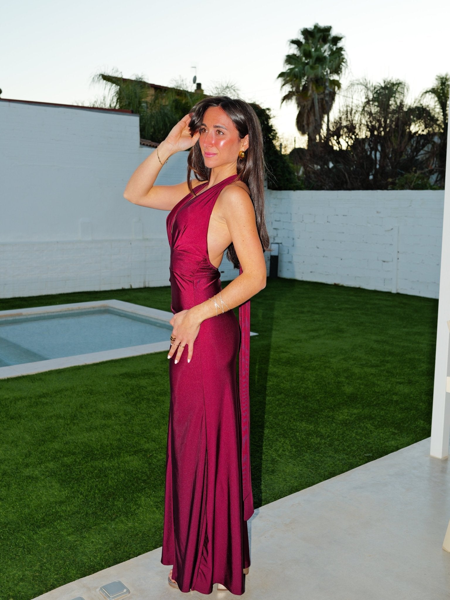 Burgundy draped bow dress - SORELLAS