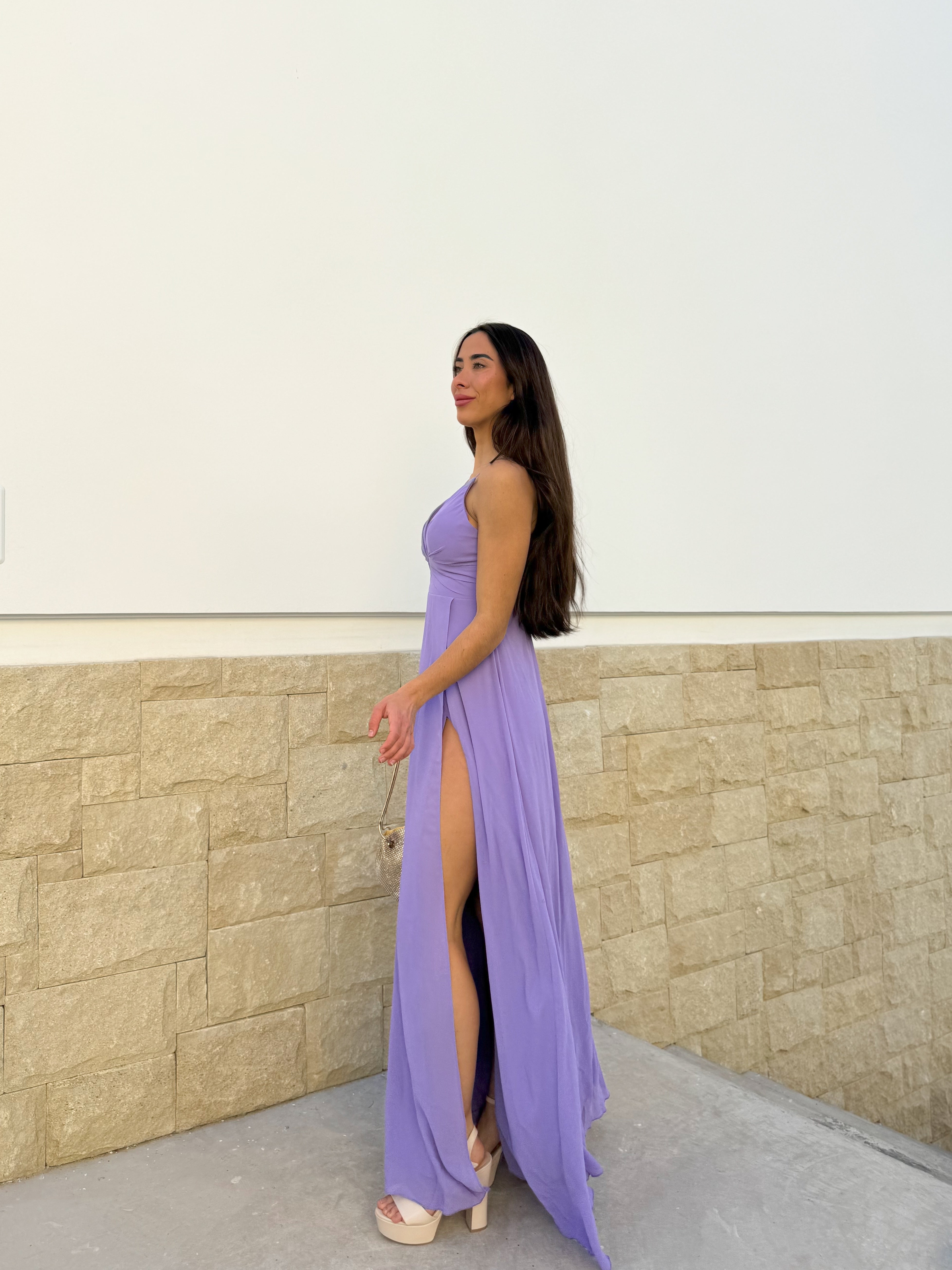 Lilac crepe peak dress