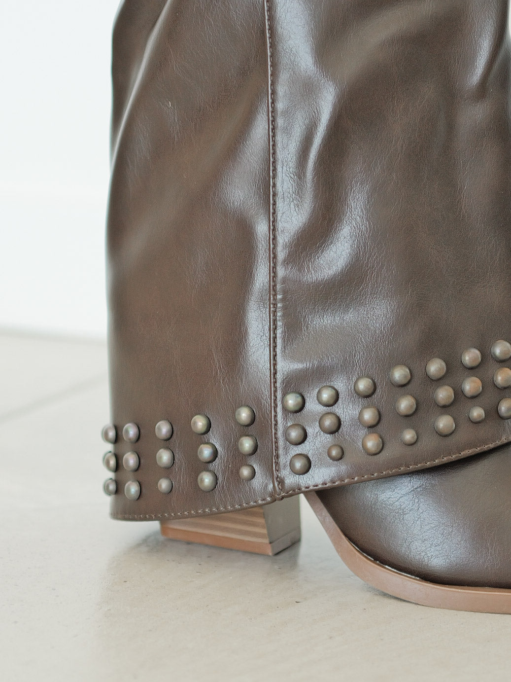 Brown leather effect studded boot