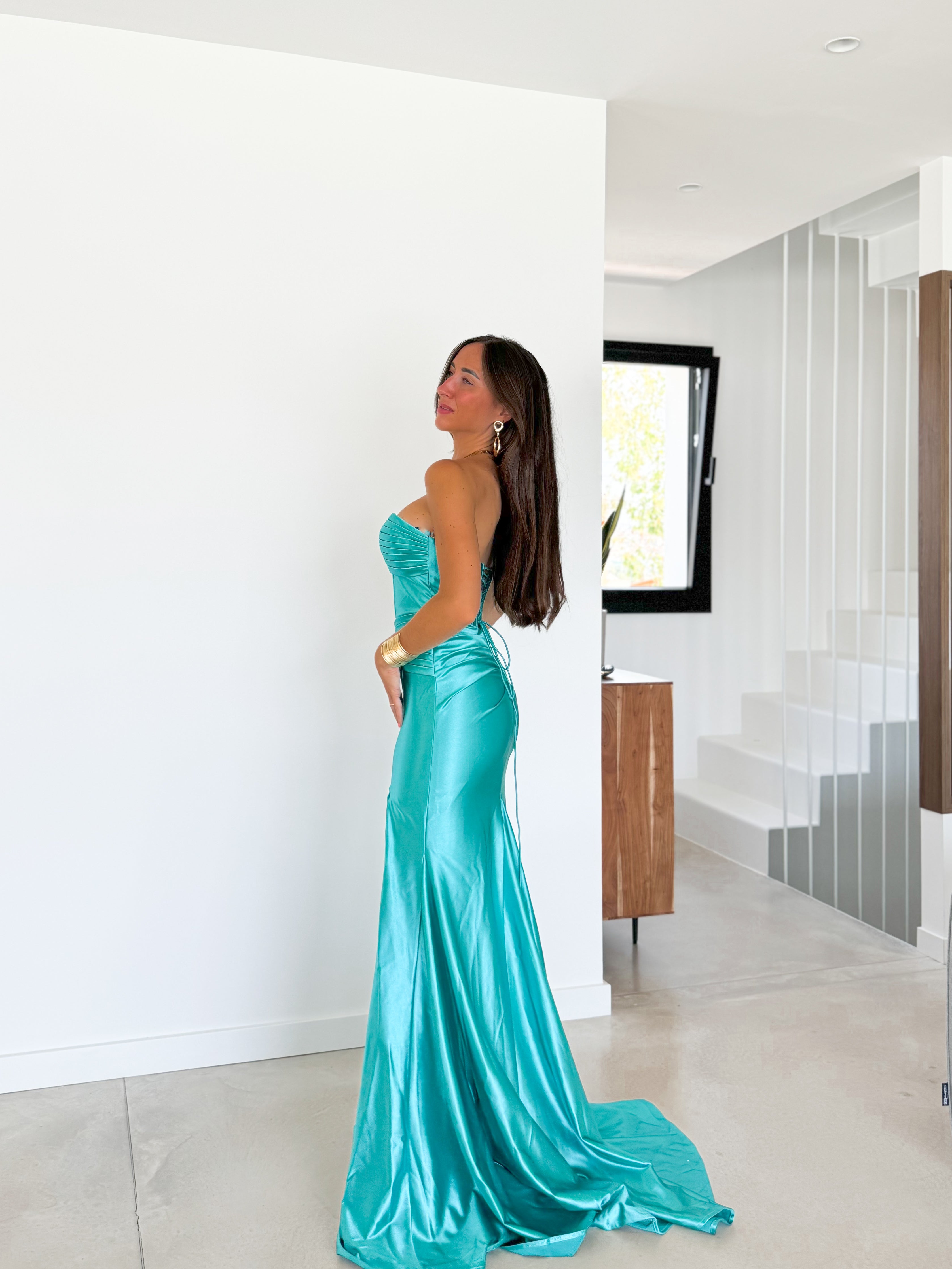 Turquoise strapless dress turquoise