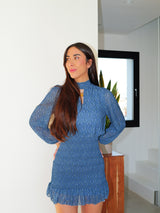 Blue printed nest sleeve dress