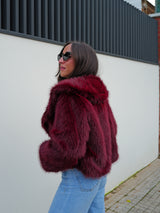 Burgundy lapel fur jacket