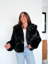 Black lapel fur jacket