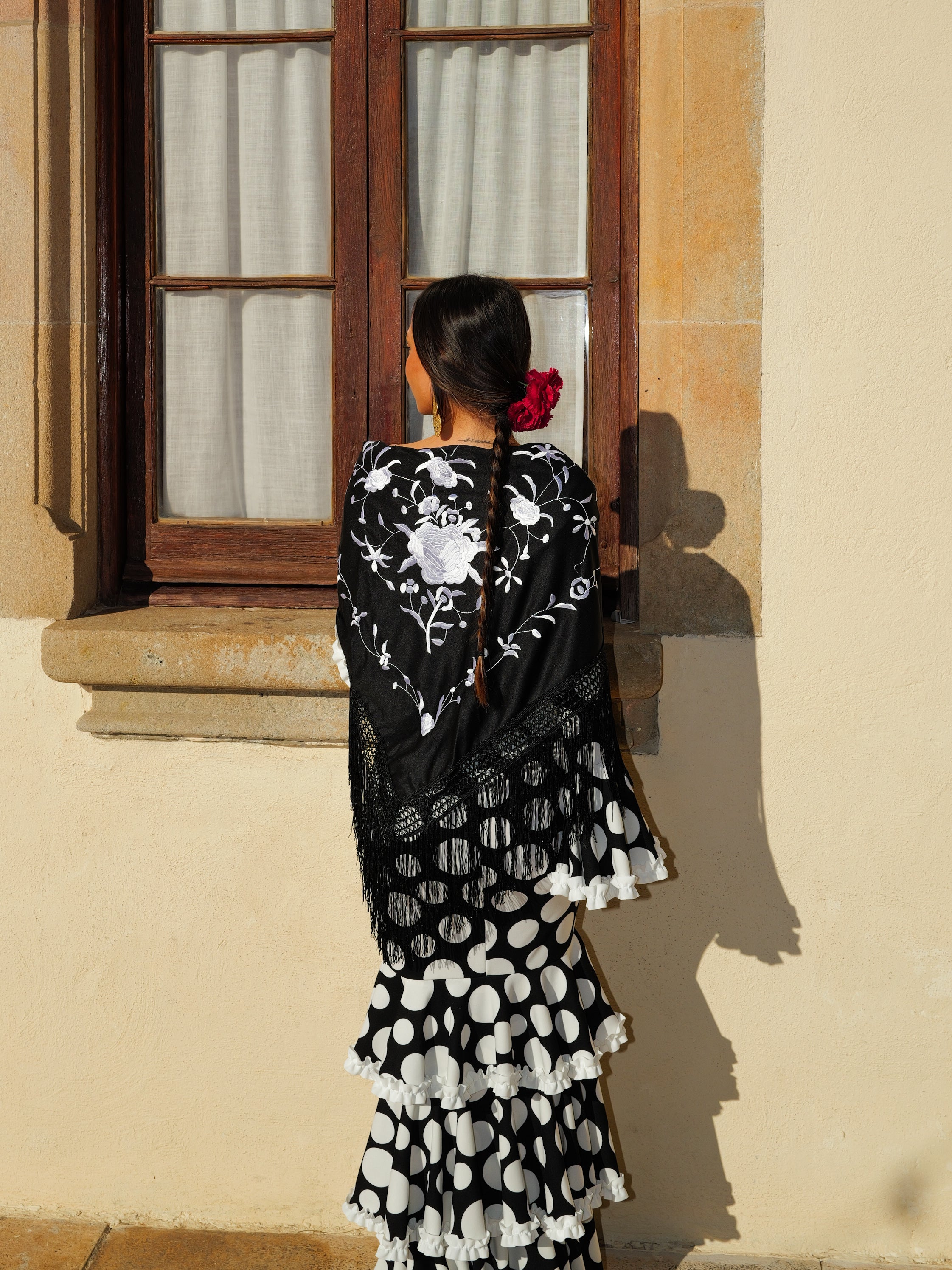 Black and white polka dot flamenco dress