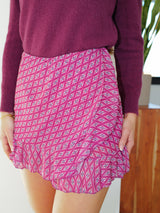 Raspberry print skirt pants