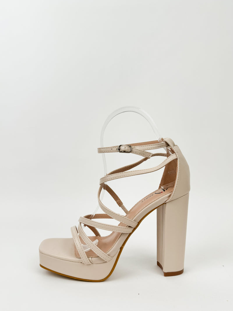 Nude interlaced heel sandal