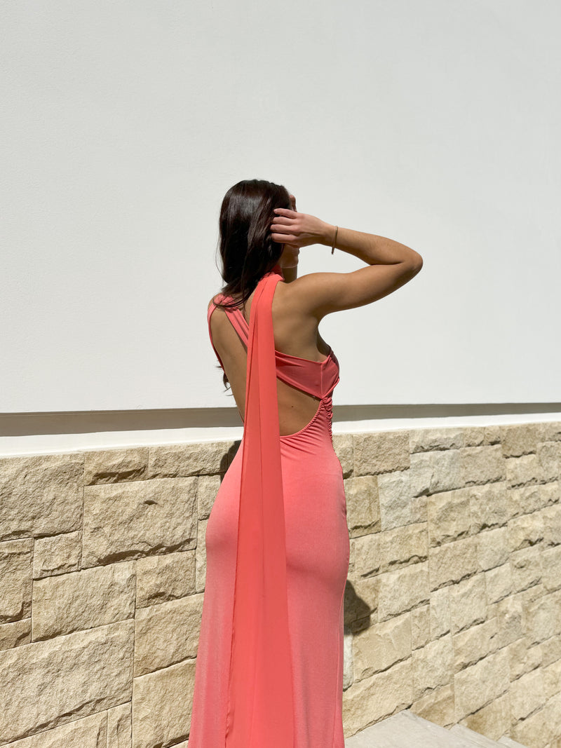 Coral back choker dress