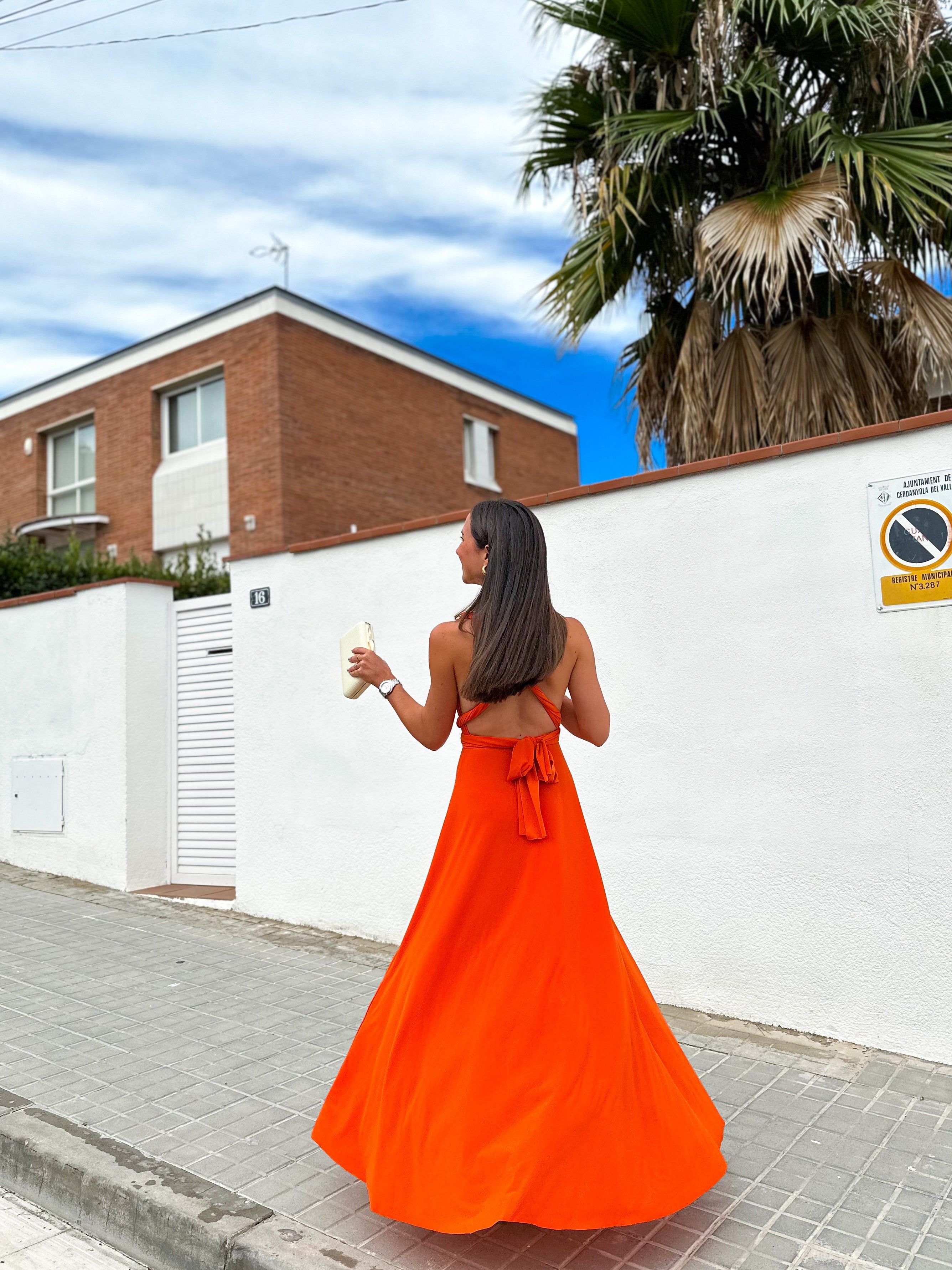 Long multi orange dress