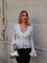 White lace ruffle blouse