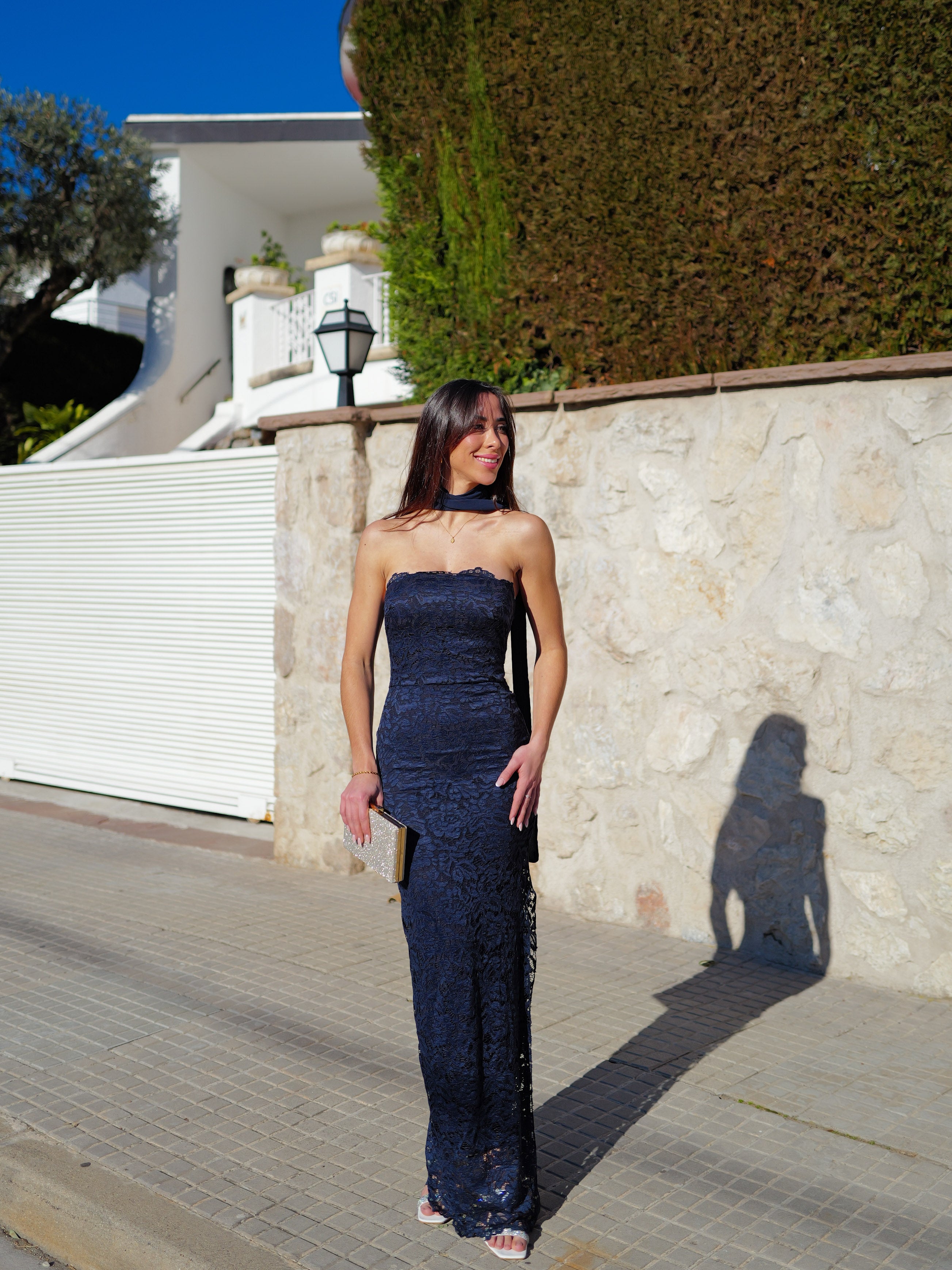 Navy lace choker dress