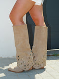 Khaki flap boot with washers detail