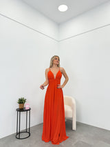 Orange crepe peak dress