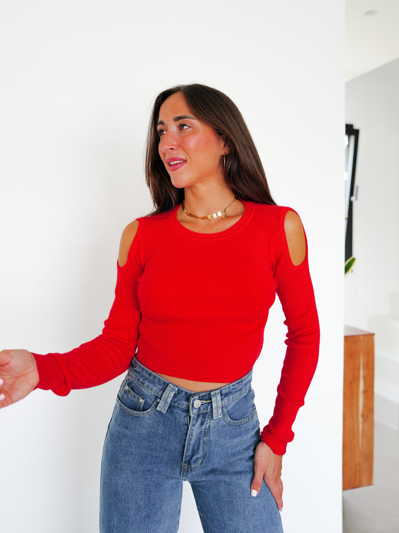 Sweater red shoulder canale