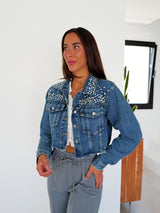 Denim studded crop jacket