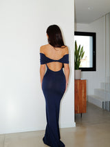 Navy back bardot dress