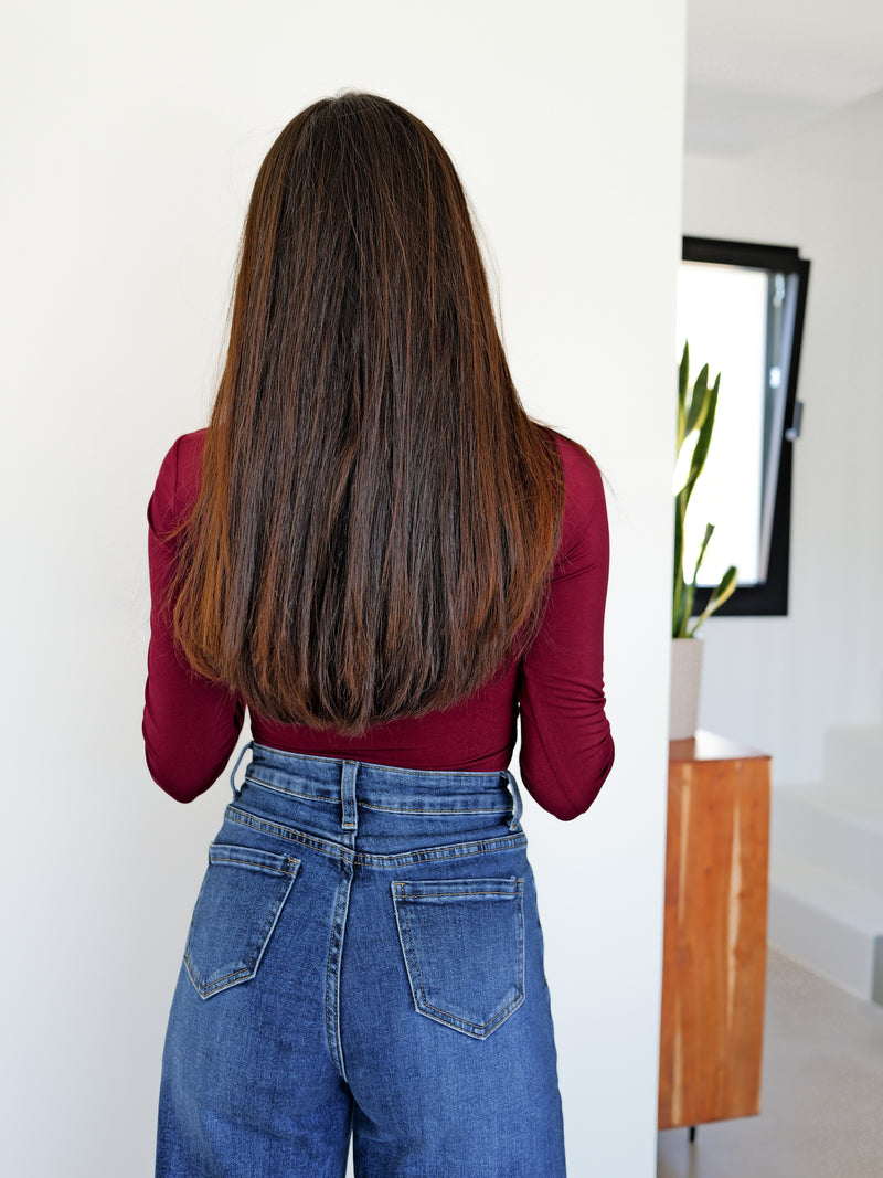 Bodysuit sleeve slit detail burgundy