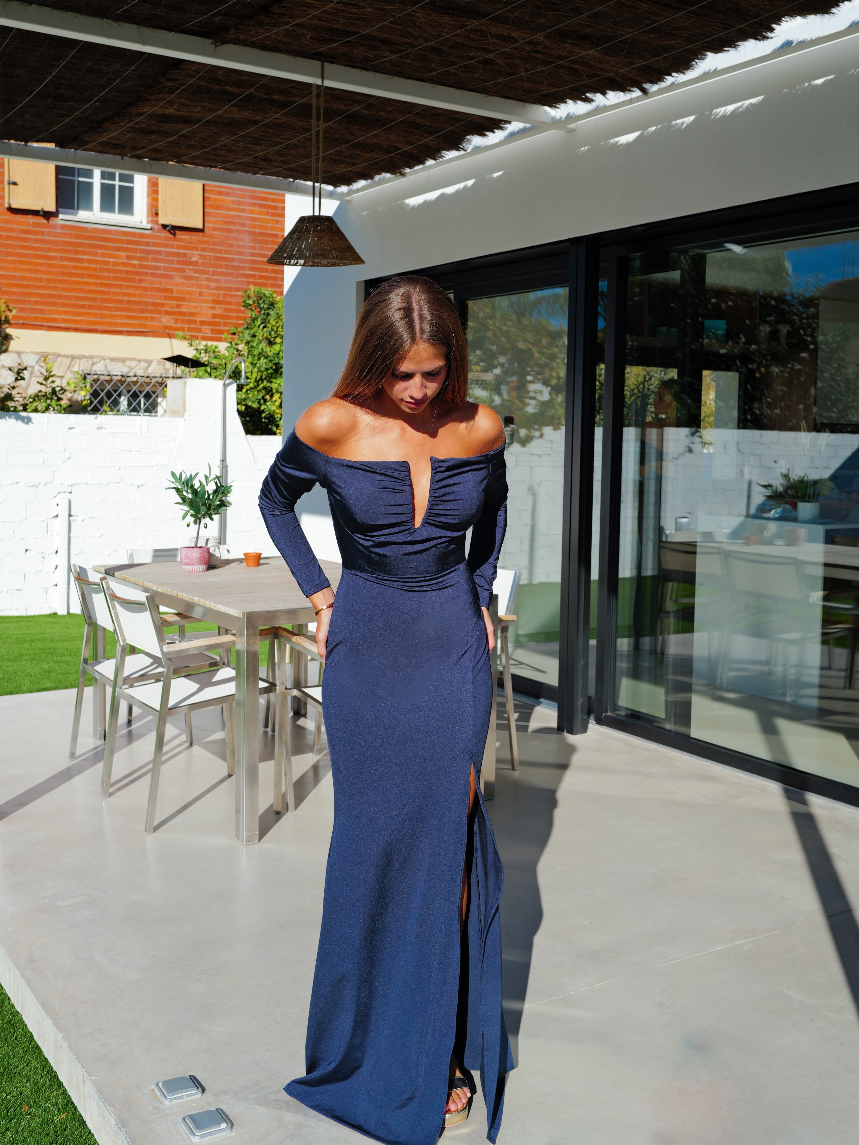 V-navy dress