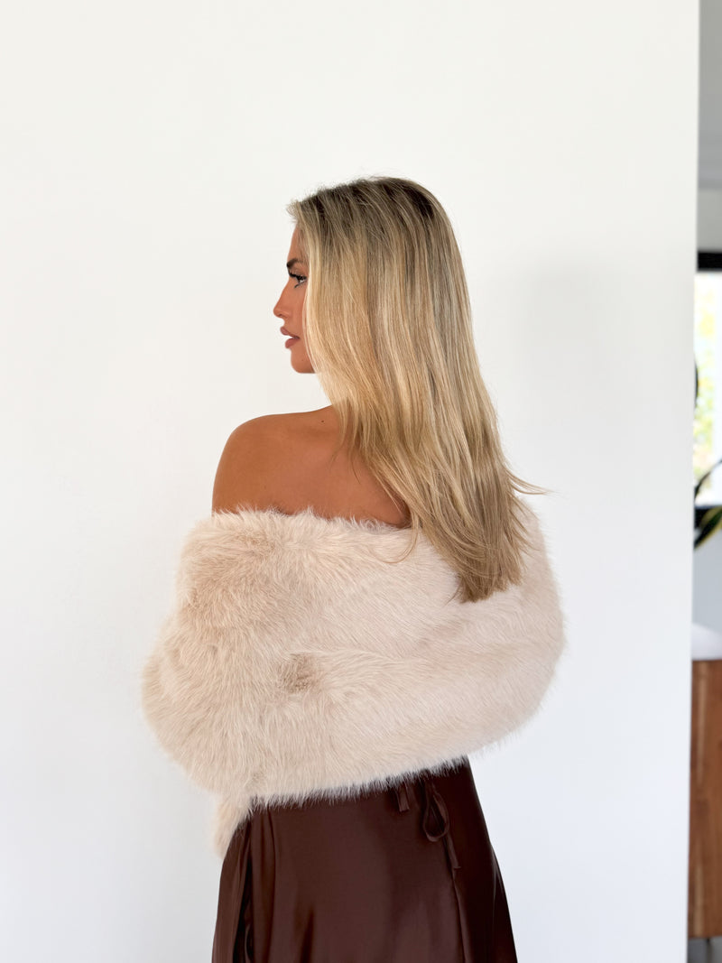 Beige fur event stole