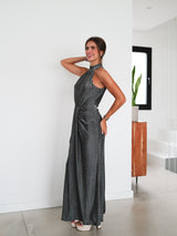 Lurex halter silver oval dress