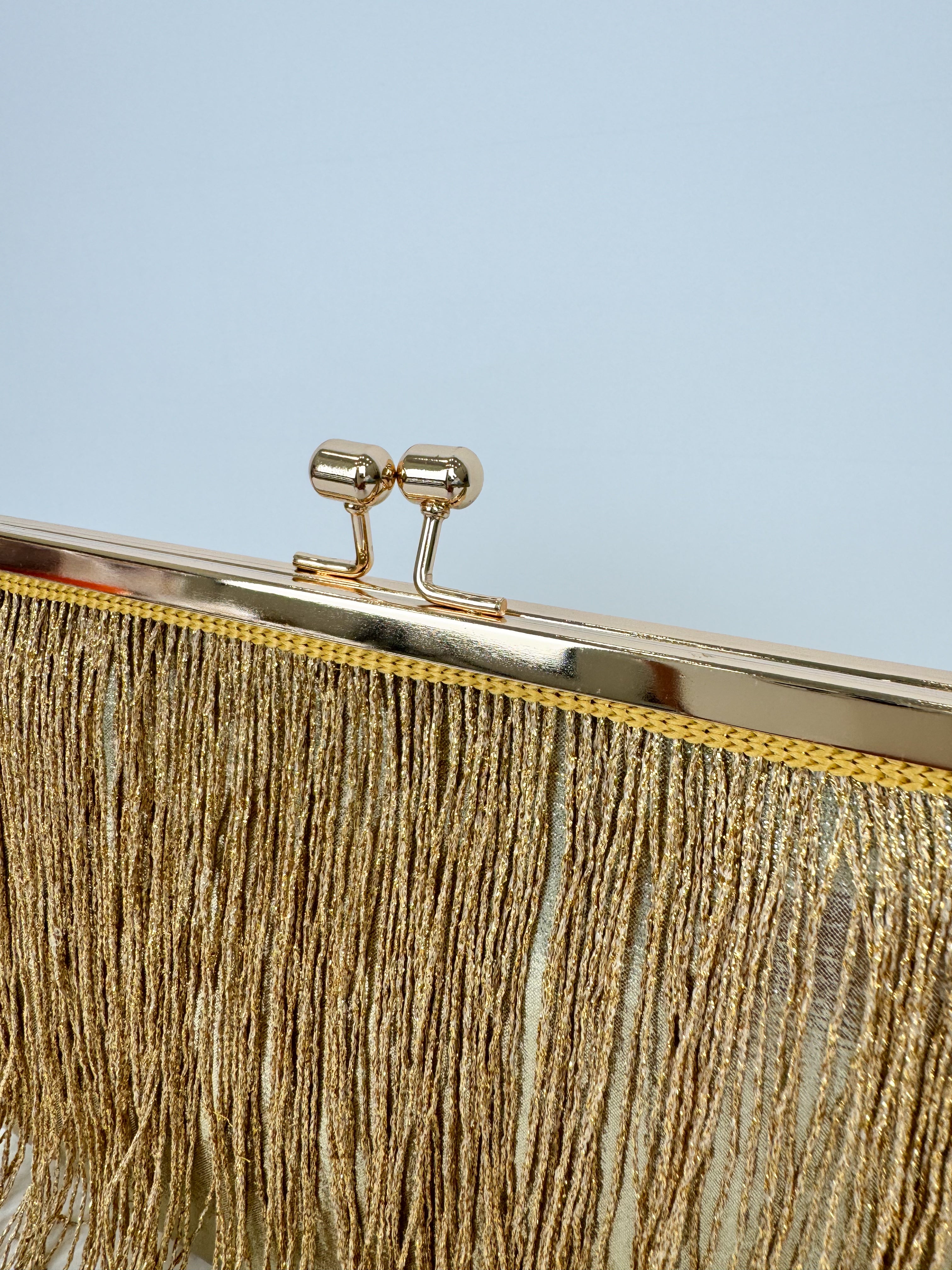 Gold fringed clutch