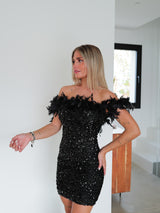 Mini dress black glitter feathers