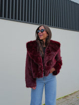 Burgundy lapel fur jacket