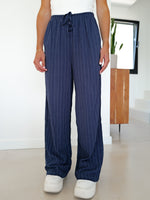 Navy striped linen trousers