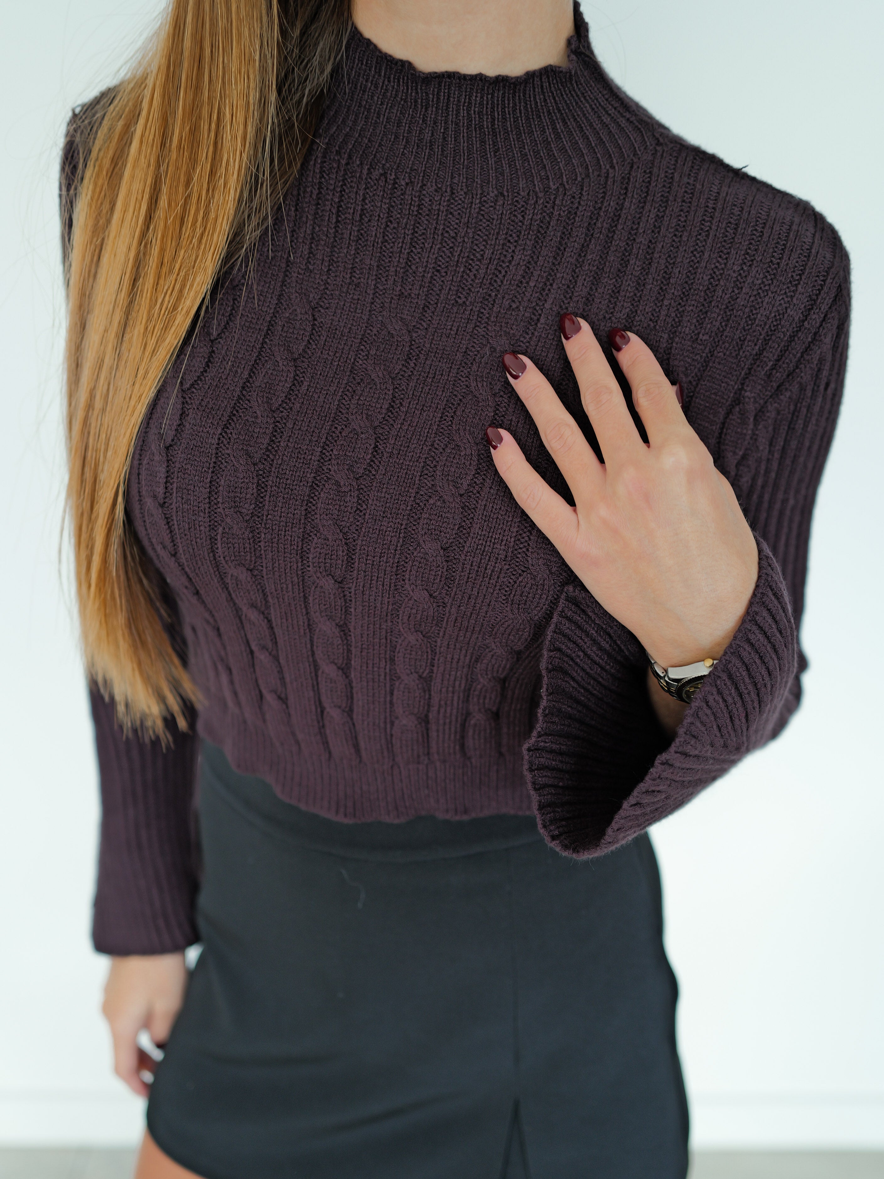 Chocolate braided sleeve sweater