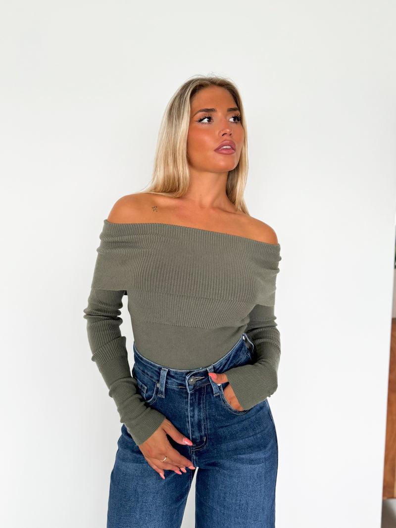 Khaki ribbed boat sweater