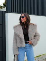 Gray lapel fur jacket