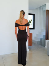 Chocolate back bardot dress