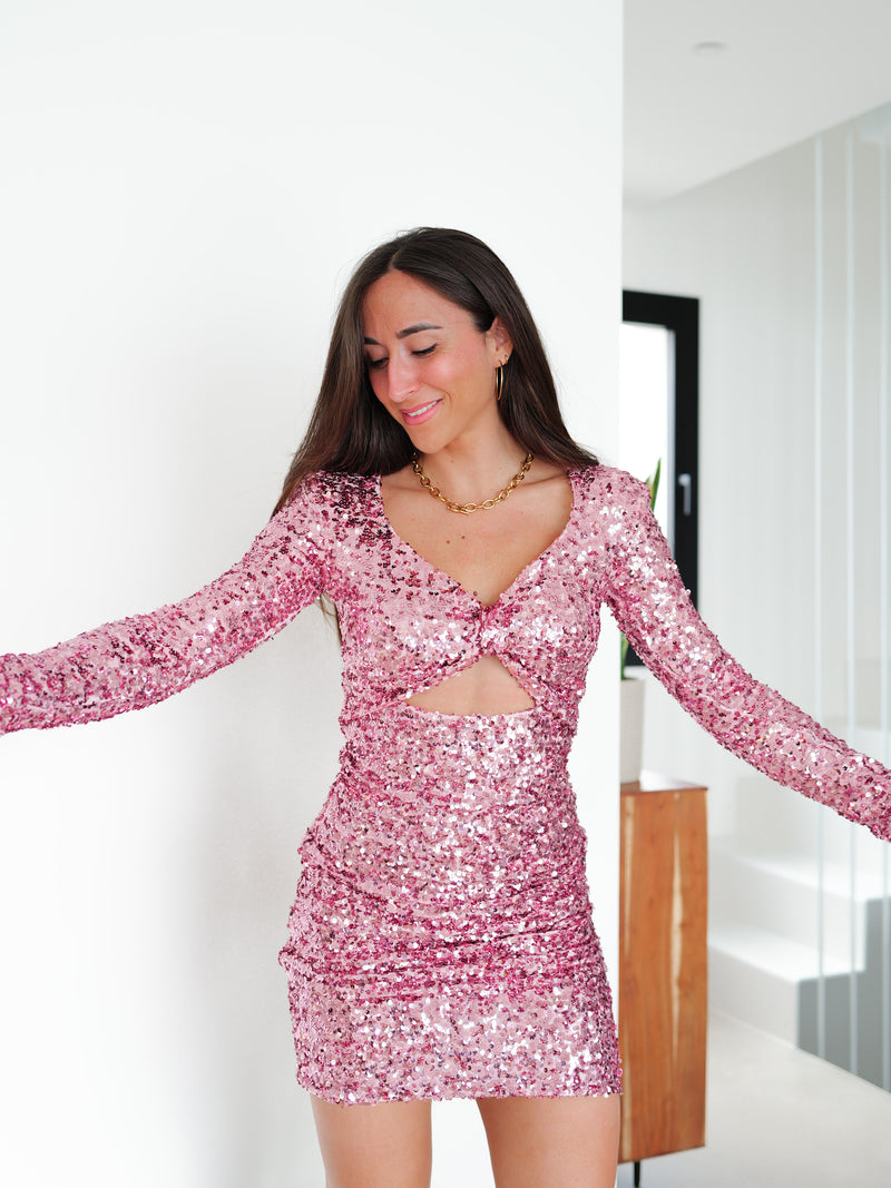 Pink knot glitter mini dress