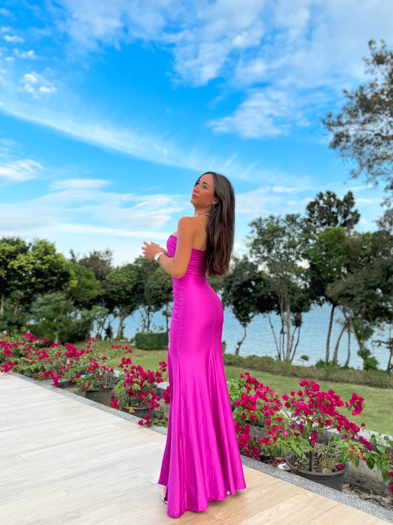 Fuchsia asymmetric boat dress