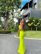 Lime long waterfall dress