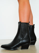 Black cowboy leather effect ankle boot