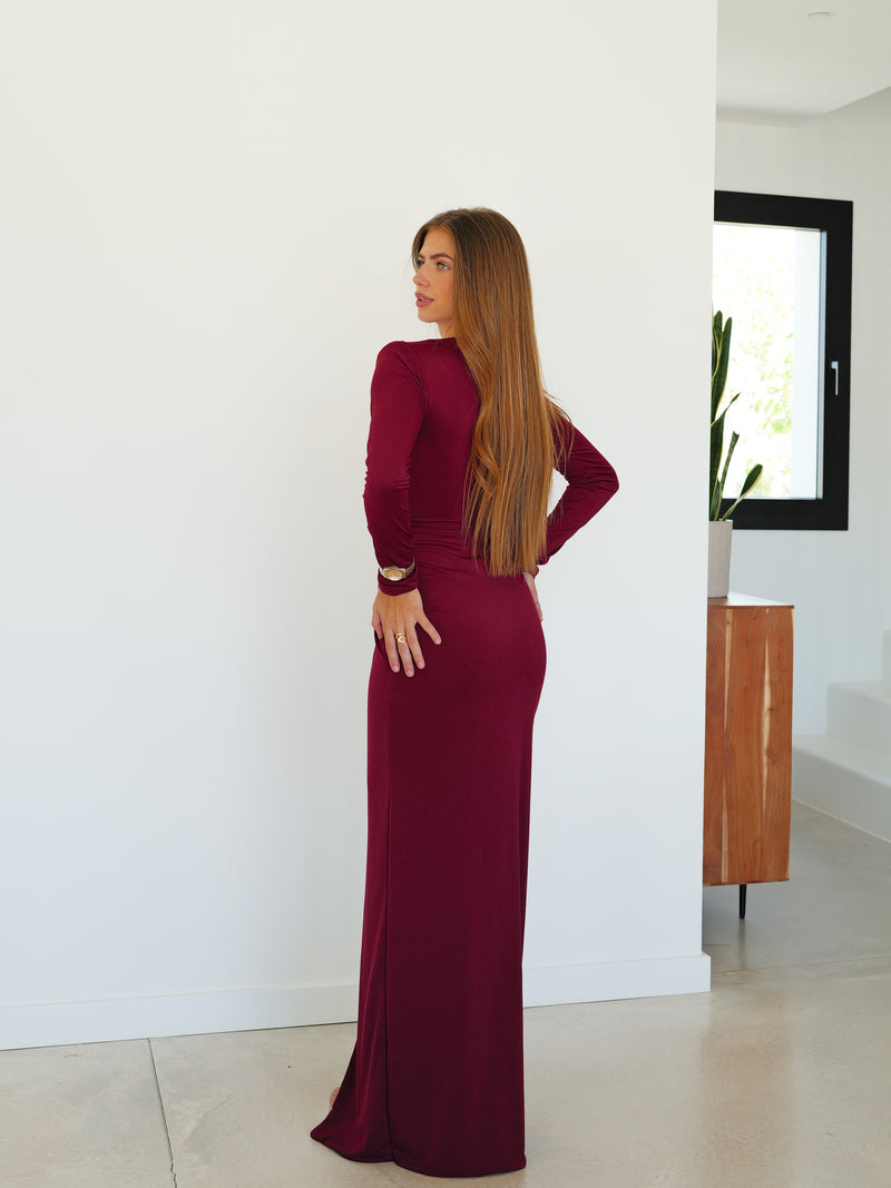 Long burgundy knot dress