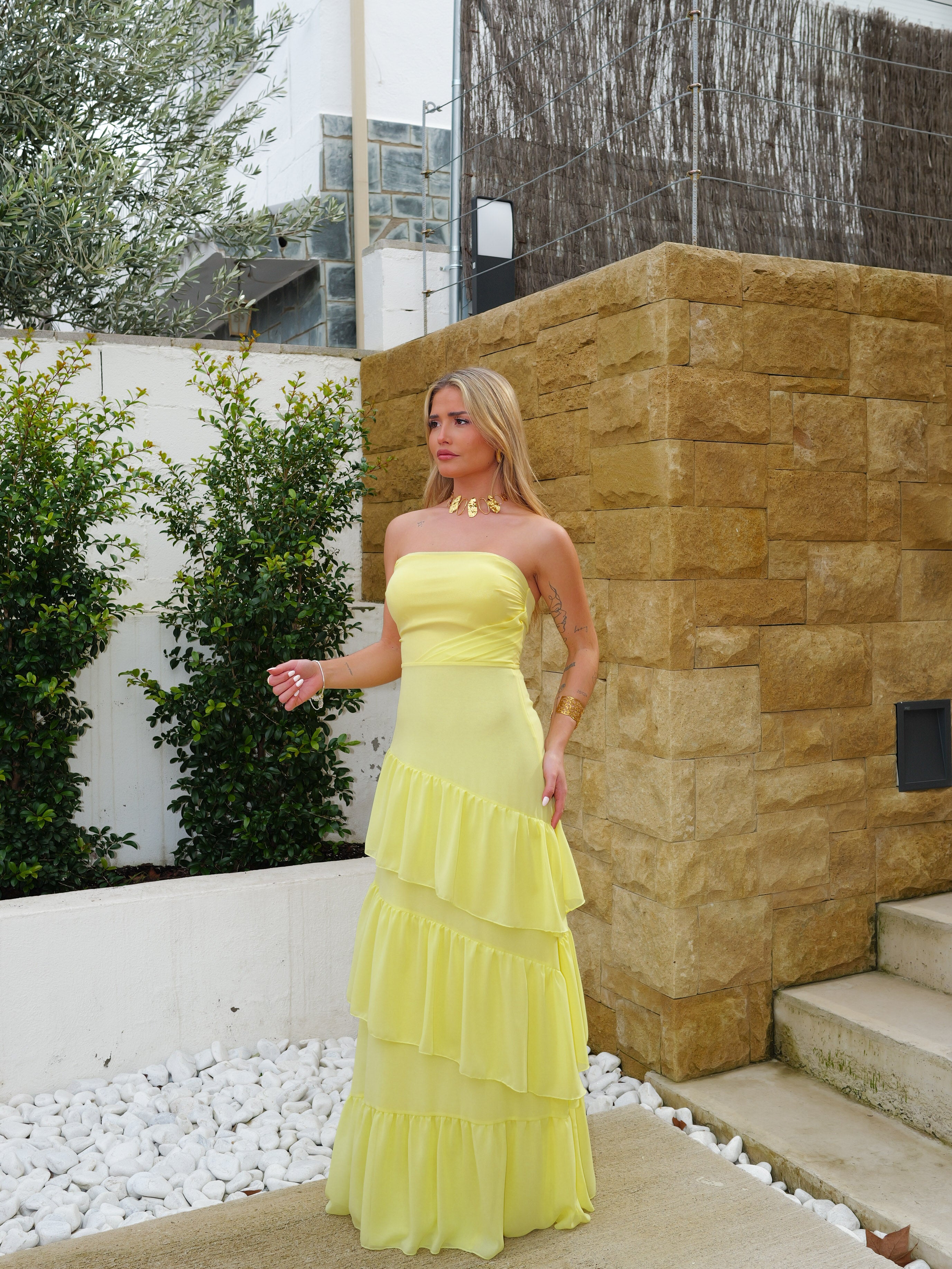 Yellow ruffled dress
