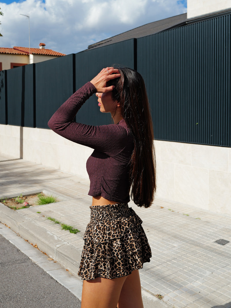 Mini skirt with brown animal ruffles