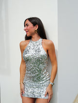 Pearl sequin halter dress