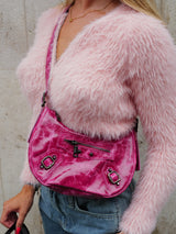 Fuchsia baguette bag with buckles