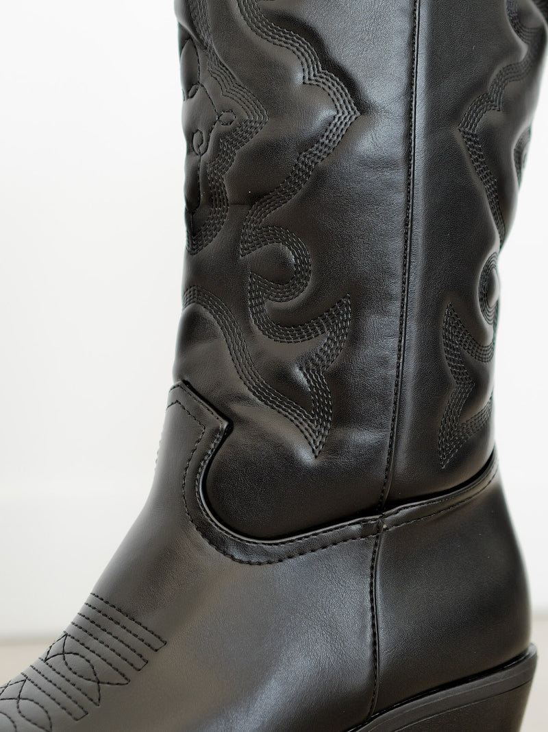 Black cowboy leather effect boot