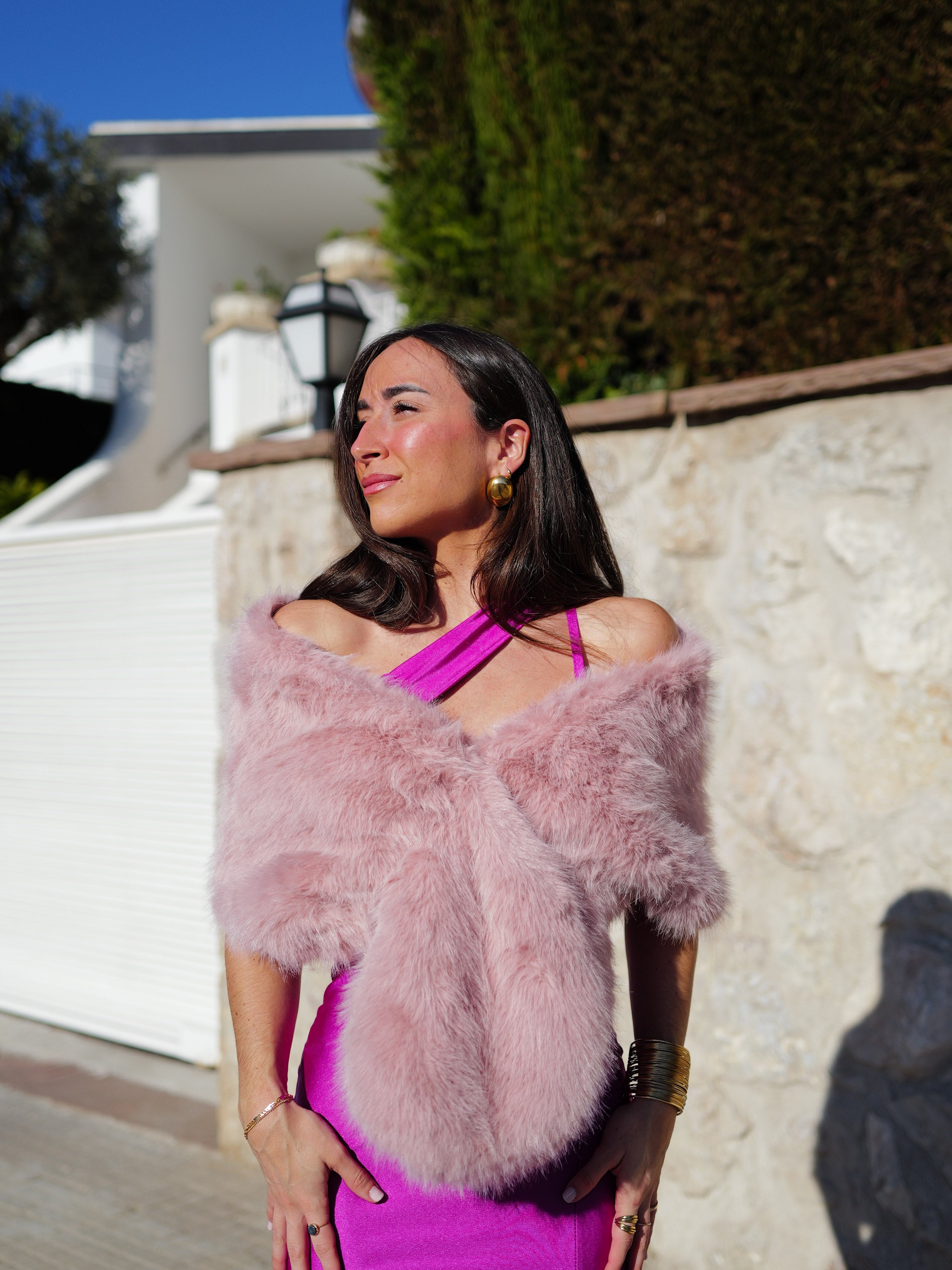 Pink fur event stole