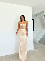 Corset dress gold satin sheen